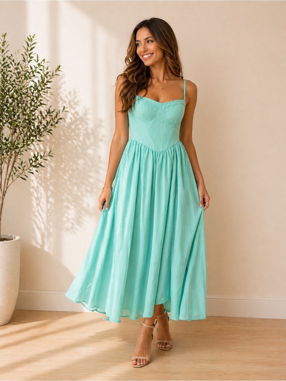Mint Spaghetti Strap Midi Dress